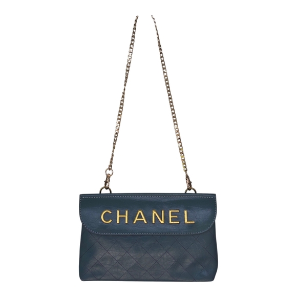 $6500 Chanel Blue Crossbody Quilted Bag ChainStrap Women Blue Gold Double Button - Picture 2 of 16